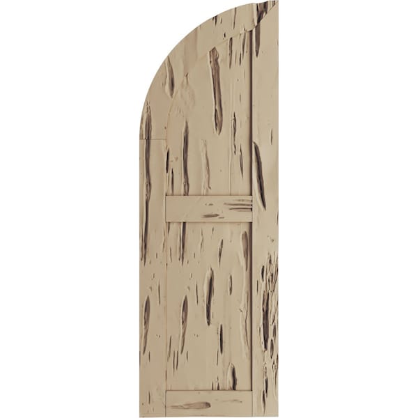 Ekena Millwork Pecky Cypress 2 Equal Flat Panel w/Quarter Round Arch Top Faux Wood Shutters, 15"W x 70"H - SHUFPQ15X70PCPR