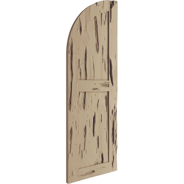Ekena Millwork Pecky Cypress 2 Equal Flat Panel w/Quarter Round Arch Top Faux Wood Shutters, 15"W x 70"H - SHUFPQ15X70PCPR