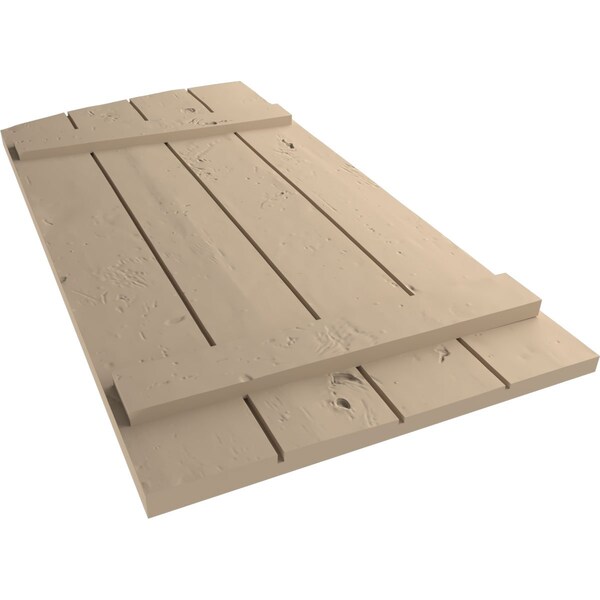 Ekena Millwork Knotty Pine 4 Board Joined Board-n-Batten w/Elliptical Top Faux Wood Shutters, 22W x 32H, PR - SHUBJL22X32KPPR