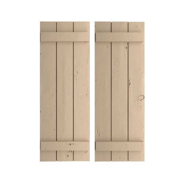 Ekena Millwork Rustic Three Board Joined Board-n-Batten Knotty Pine Faux Wood Shutters, 16 1/2W x 34H, PR - SHUBJS16X34KPPR