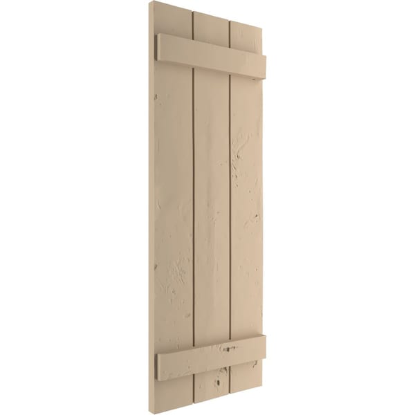 Ekena Millwork Rustic Three Board Joined Board-n-Batten Knotty Pine Faux Wood Shutters, 16 1/2W x 34H, PR - SHUBJS16X34KPPR