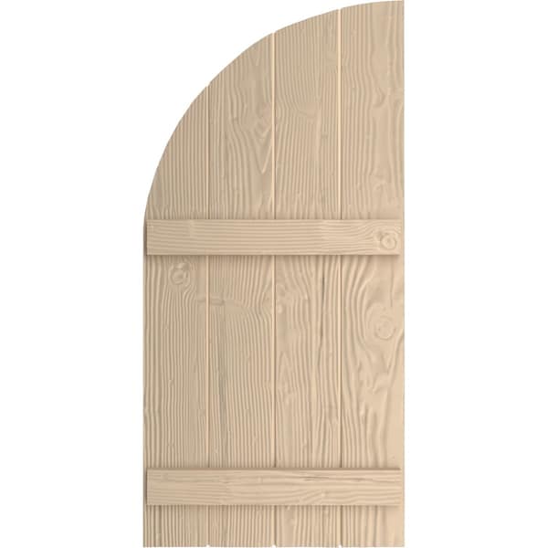 Ekena Millwork Sandblasted 4 Board Joined Board-n-Batten w/Quarter Round Arch Top Faux Wood Shutters, 22W x 54H, PR - SHUBJQ22X54SDPR