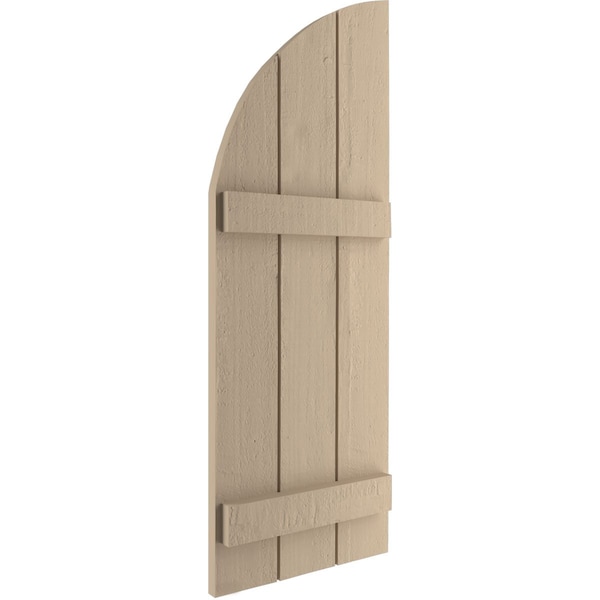 Ekena Millwork Rough Cedar 3 Board Joined Board-n-Batten w/Quarter Round Arch Top Faux Wood Shutters, 16.5"W x 38"H - SHUBJQ16X38RCPR