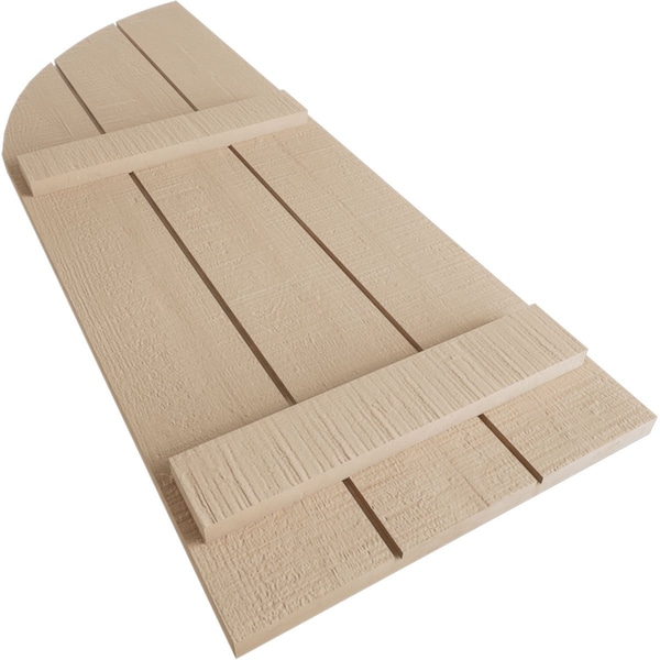 Ekena Millwork Rough Cedar 3 Board Joined Board-n-Batten w/Quarter Round Arch Top Faux Wood Shutters, 16.5"W x 38"H - SHUBJQ16X38RCPR