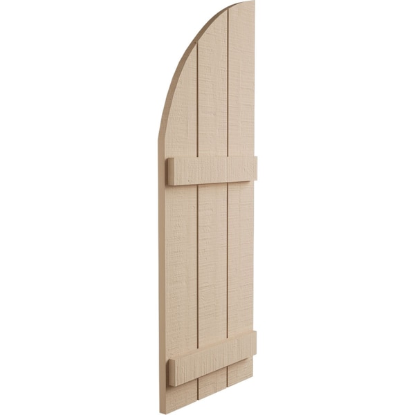Ekena Millwork Rough Cedar 3 Board Joined Board-n-Batten w/Quarter Round Arch Top Faux Wood Shutters, 16.5"W x 38"H - SHUBJQ16X38RCPR