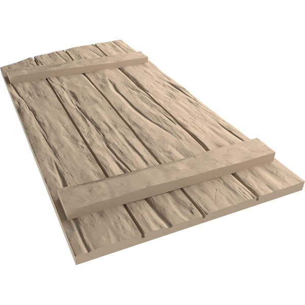 Ekena Millwork Riverwood 4 Board Joined Board-n-Batten w/Elliptical Top Faux Wood Shutters, 22W x 72H, PR - SHUBJL22X72RWPR