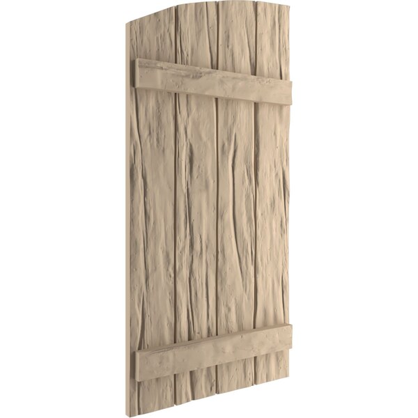 Ekena Millwork Riverwood 4 Board Joined Board-n-Batten w/Elliptical Top Faux Wood Shutters, 22W x 72H, PR - SHUBJL22X72RWPR