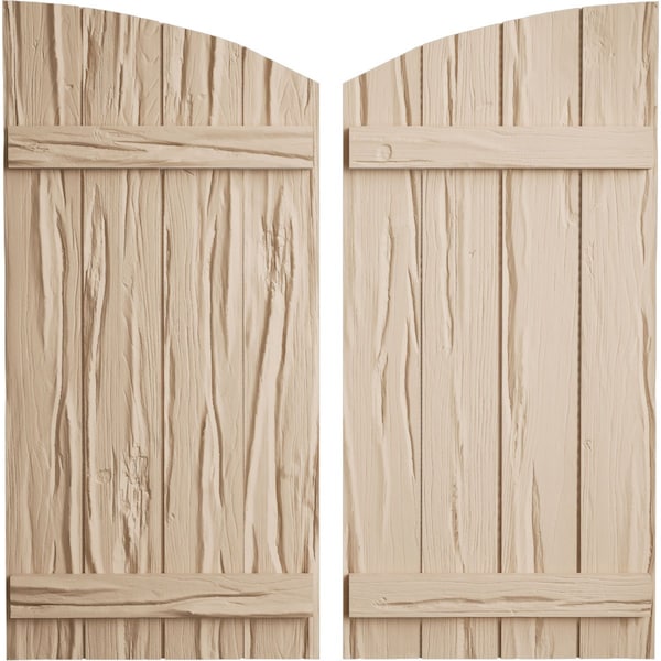 Ekena Millwork Riverwood 4 Board Joined Board-n-Batten w/Elliptical Top Faux Wood Shutters, 22W x 72H, PR - SHUBJL22X72RWPR