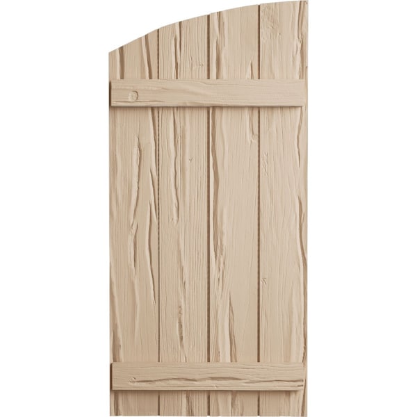 Ekena Millwork Riverwood 4 Board Joined Board-n-Batten w/Elliptical Top Faux Wood Shutters, 22W x 72H, PR - SHUBJL22X72RWPR