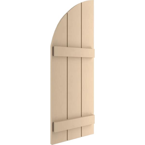 Ekena Millwork Smooth 3 Board Joined Board-n-Batten w/Quarter Round Arch Top Faux Wood Shutters, 16 1/2W x 86H, PR - SHUBJQ16X86SMPR