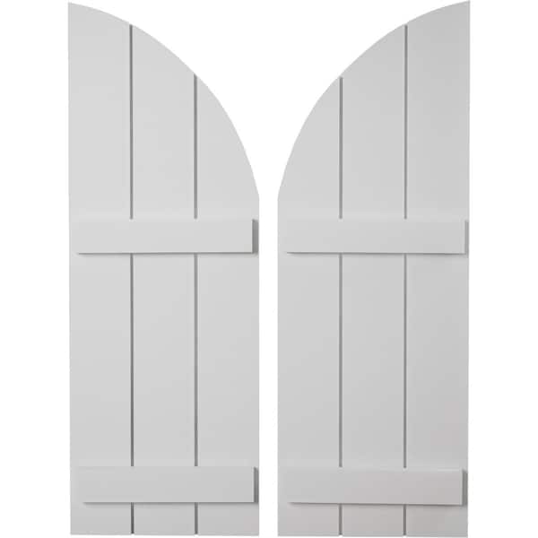 Ekena Millwork Smooth 3 Board Joined Board-n-Batten w/Quarter Round Arch Top Faux Wood Shutters, 16 1/2W x 86H, PR - SHUBJQ16X86SMPR