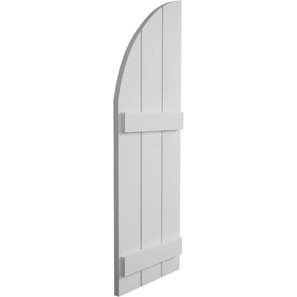 Ekena Millwork Smooth 3 Board Joined Board-n-Batten w/Quarter Round Arch Top Faux Wood Shutters, 16 1/2W x 86H, PR - SHUBJQ16X86SMPR