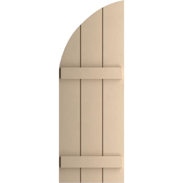 Ekena Millwork Smooth 3 Board Joined Board-n-Batten w/Quarter Round Arch Top Faux Wood Shutters, 16 1/2W x 86H, PR - SHUBJQ16X86SMPR