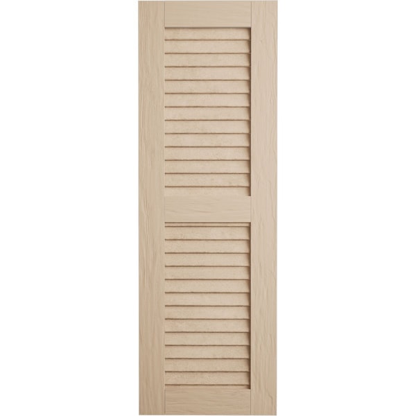 Ekena Millwork Rustic Two Equal Louver Rough Sawn Faux Wood Shutters (Per Pair), Primed Tan, 15"W x 60"H - SHULV15X60RSPR