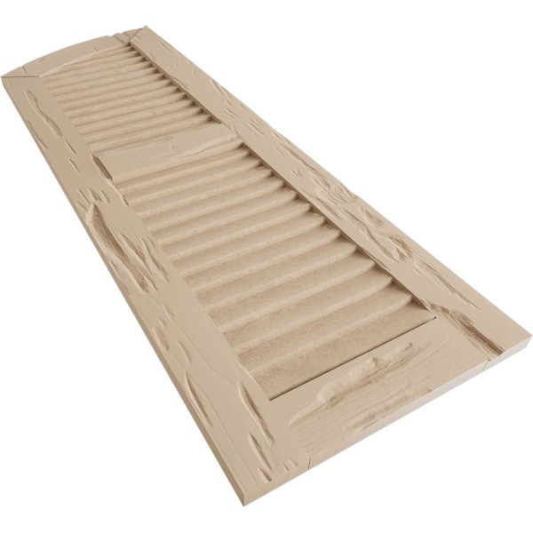 Ekena Millwork Pecky Cypress 2 Equal Louver w/Elliptical Top Faux Wood Shutters, 12"W x 80"H (76" Low Side) - SHULVL12X80PCPR