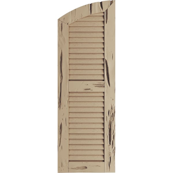 Ekena Millwork Pecky Cypress 2 Equal Louver w/Elliptical Top Faux Wood Shutters, 12"W x 80"H (76" Low Side) - SHULVL12X80PCPR