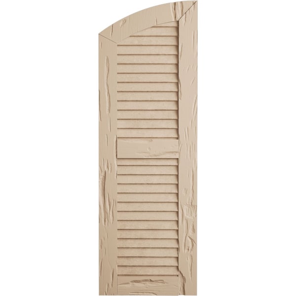 Ekena Millwork Pecky Cypress 2 Equal Louver w/Elliptical Top Faux Wood Shutters, 12"W x 80"H (76" Low Side) - SHULVL12X80PCPR