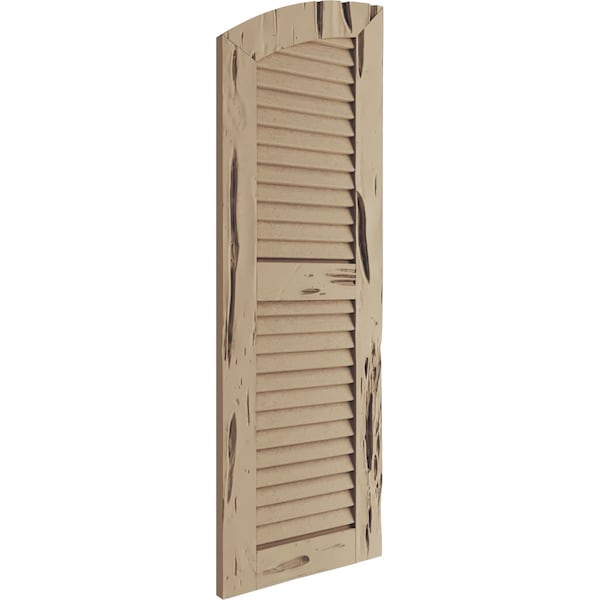 Ekena Millwork Pecky Cypress 2 Equal Louver w/Elliptical Top Faux Wood Shutters, 12"W x 80"H (76" Low Side) - SHULVL12X80PCPR