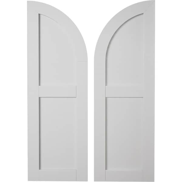 Ekena Millwork Smooth 2 Equal Flat Panel w/Quarter Round Arch Top Faux Wood Shutters, 15W x 68H 53 Low Side, PR - SHUFPQ15X68SMPR
