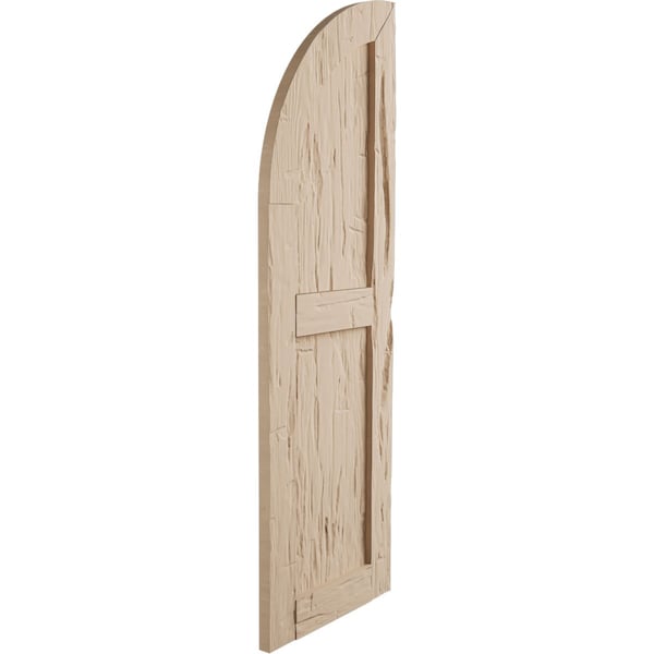 Ekena Millwork Hand Hewn 2 Equal Flat Panel w/Quarter Round Arch Top Faux Wood Shutters, 12W x 48H, 36 Low Side, PR - SHUFPQ12X48HHPR