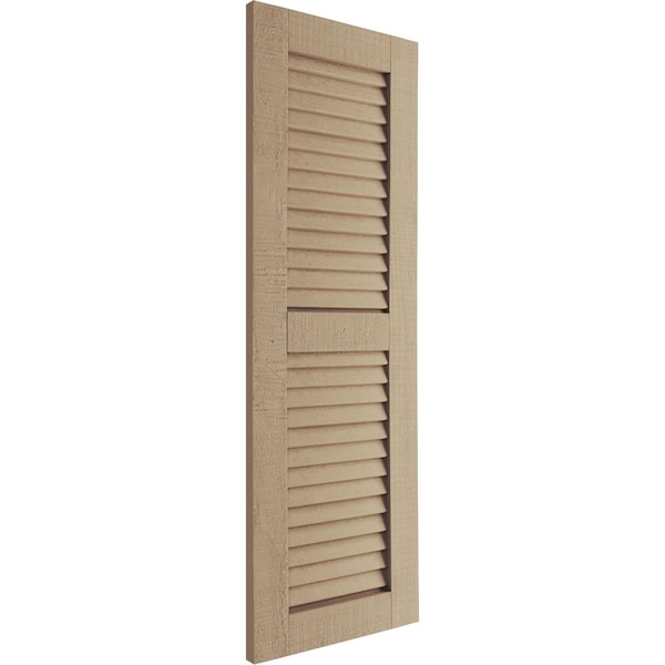 Ekena Millwork Rustic Two Equal Louver Rough Cedar Faux Wood Shutters (Per Pair), Primed Tan, 12"W x 26"H - SHULV12X26RCPR
