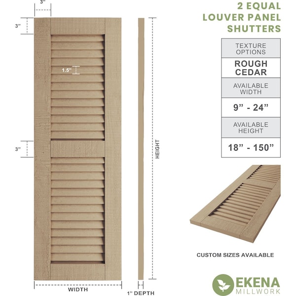 Ekena Millwork Rustic Two Equal Louver Rough Cedar Faux Wood Shutters (Per Pair), Primed Tan, 12"W x 26"H - SHULV12X26RCPR