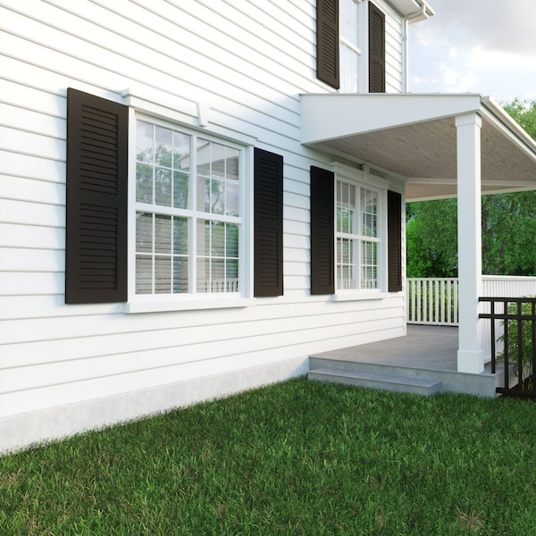 Ekena Millwork Rustic Two Equal Louver Rough Cedar Faux Wood Shutters (Per Pair), Primed Tan, 12"W x 26"H - SHULV12X26RCPR