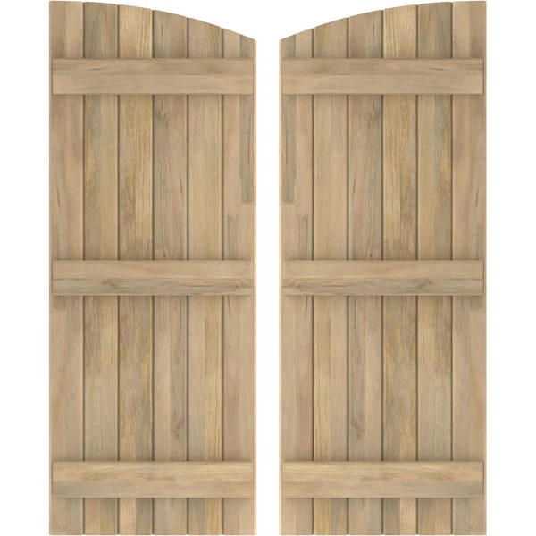 Ekena Millwork Americraft 6-Board (3 Batten) Wood Joined Board-n-Batten Shutters w/Ellipt Top, ARW401BE621X52UNH, PR - ARW401BE621X52UNH