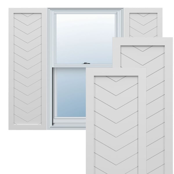 Ekena Millwork True Fit PVC Single Panel Chevron Modern Style Fixed Mount Shutters, White, 18W x 53H, PR - TFP001CV18X053WH