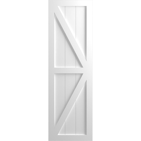 Ekena Millwork True Fit PVC Two Equal Panel Farmhouse Fixed Mount Shutters w/ Z-Bar, White , 12W x 46H, PR - TFP102FH12X046WH