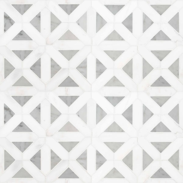 Msi Bianco Dolomite Geometrica SAMPLE Polished Marble Mesh-Mounted Mosaic Tile - ZOR-MD-0159-SAM