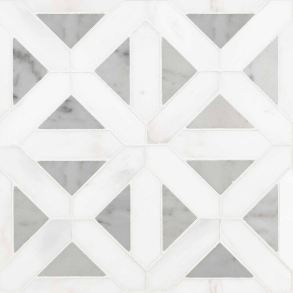 Msi Bianco Dolomite Geometrica SAMPLE Polished Marble Mesh-Mounted Mosaic Tile - ZOR-MD-0159-SAM