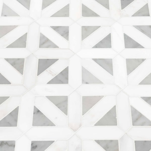 Msi Bianco Dolomite Geometrica SAMPLE Polished Marble Mesh-Mounted Mosaic Tile - ZOR-MD-0159-SAM