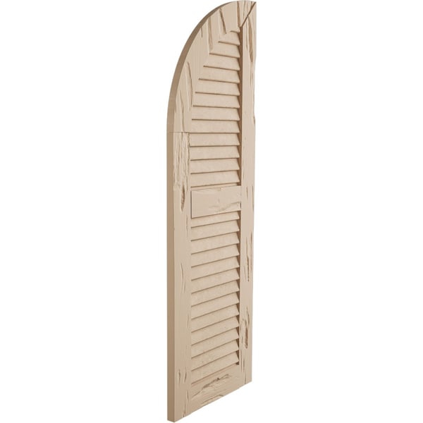 Ekena Millwork Pecky Cypress 2 Equal Louver w/Quarter Round Arch Top Faux Wood Shutters, 12"W x 88"H (76" Low Side) - SHULVQ12X88PCPR