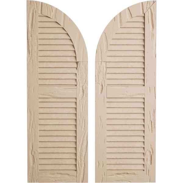 Ekena Millwork Pecky Cypress 2 Equal Louver w/Quarter Round Arch Top Faux Wood Shutters, 12"W x 88"H (76" Low Side) - SHULVQ12X88PCPR