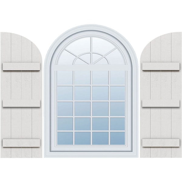 Ekena Millwork Rustic 4 Board Joined Board-n-Batten Faux Wood Shutters w/Quarter Round Arch Top, 21 1/2W x 64H, PR - FBJ06Q21X064RUF