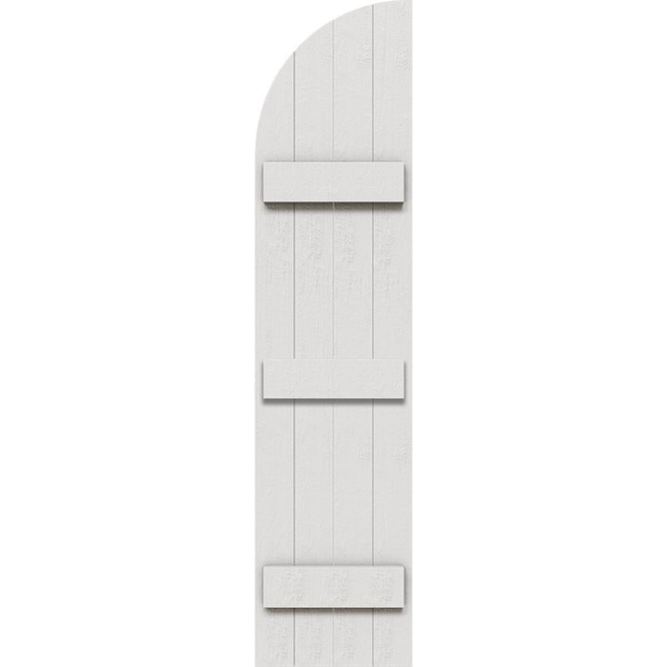 Ekena Millwork Rustic 4 Board Joined Board-n-Batten Faux Wood Shutters w/Quarter Round Arch Top, 21 1/2W x 64H, PR - FBJ06Q21X064RUF