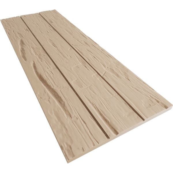 Ekena Millwork Rustic Three Board Joined Board-n-Batten Hand Hewn Faux Wood Shutters w/No Batten, 16 1/2W x 60H, PR - SHUBJN16X60HHPR