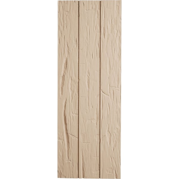Ekena Millwork Rustic Three Board Joined Board-n-Batten Hand Hewn Faux Wood Shutters w/No Batten, 16 1/2W x 60H, PR - SHUBJN16X60HHPR