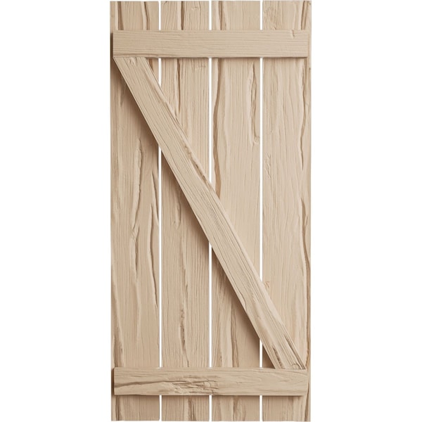 Ekena Millwork Rustic Four Board Spaced Board-n-Batten Riverwood Faux Wood Shutters w/Z-Board, 23 1/2W x 24H, PR - SHUBSZ23X24RWPR