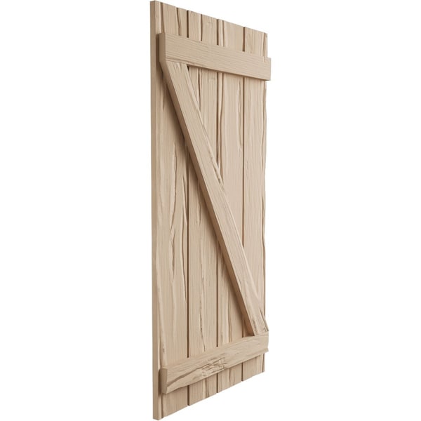 Ekena Millwork Rustic Four Board Spaced Board-n-Batten Riverwood Faux Wood Shutters w/Z-Board, 23 1/2W x 24H, PR - SHUBSZ23X24RWPR