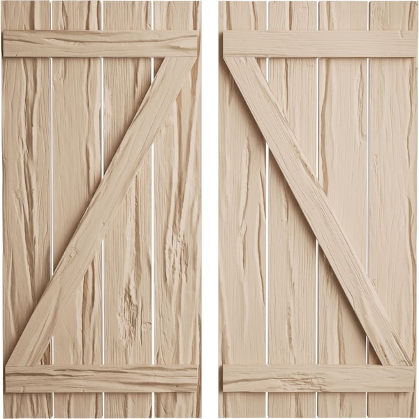 Ekena Millwork Rustic Four Board Spaced Board-n-Batten Riverwood Faux Wood Shutters w/Z-Board, 23 1/2W x 24H, PR - SHUBSZ23X24RWPR