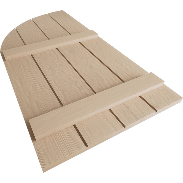 Ekena Millwork Rough Sawn 4 Board Joined Board-n-Batten w/Quarter Round Arch Top Faux Wood Shutters, 22W x 64H, PR - SHUBJQ22X64RSPR