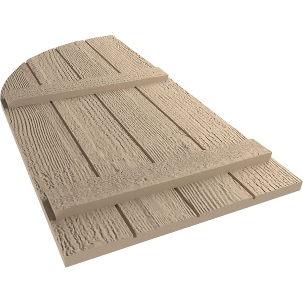 Ekena Millwork Rough Sawn 4 Board Joined Board-n-Batten w/Quarter Round Arch Top Faux Wood Shutters, 22W x 64H, PR - SHUBJQ22X64RSPR