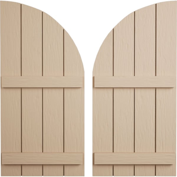 Ekena Millwork Rough Sawn 4 Board Joined Board-n-Batten w/Quarter Round Arch Top Faux Wood Shutters, 22W x 64H, PR - SHUBJQ22X64RSPR