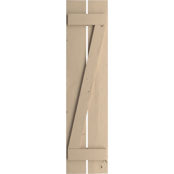 Ekena Millwork Rustic Two Board Spaced Board-n-Batten Knotty Pine Faux Wood Shutters w/Z-Board, 11 1/2W x 90H, PR - SHUBSZ11X90KPPR