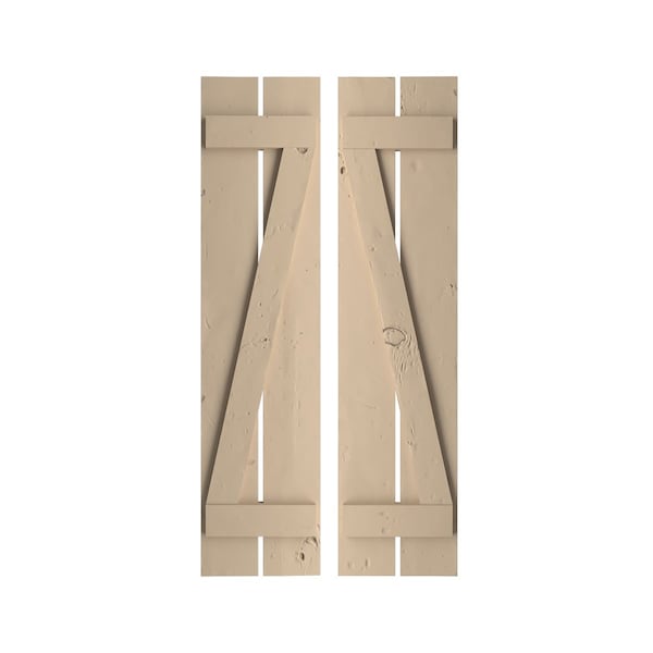 Ekena Millwork Rustic Two Board Spaced Board-n-Batten Knotty Pine Faux Wood Shutters w/Z-Board, 11 1/2W x 90H, PR - SHUBSZ11X90KPPR