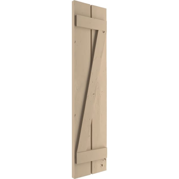 Ekena Millwork Rustic Two Board Spaced Board-n-Batten Knotty Pine Faux Wood Shutters w/Z-Board, 11 1/2W x 90H, PR - SHUBSZ11X90KPPR