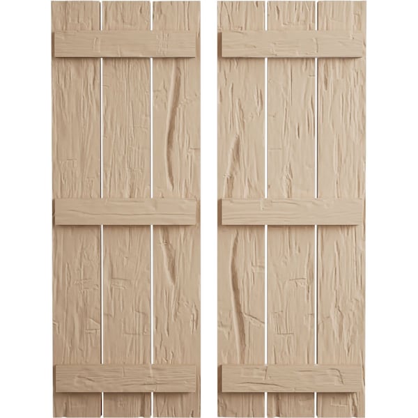 Ekena Millwork Rustic Three Board Spaced Board-n-Batten Hand Hewn Faux Wood Shutters, 17 1/2W x 68H, PR - SHUBSS17X68HHPR