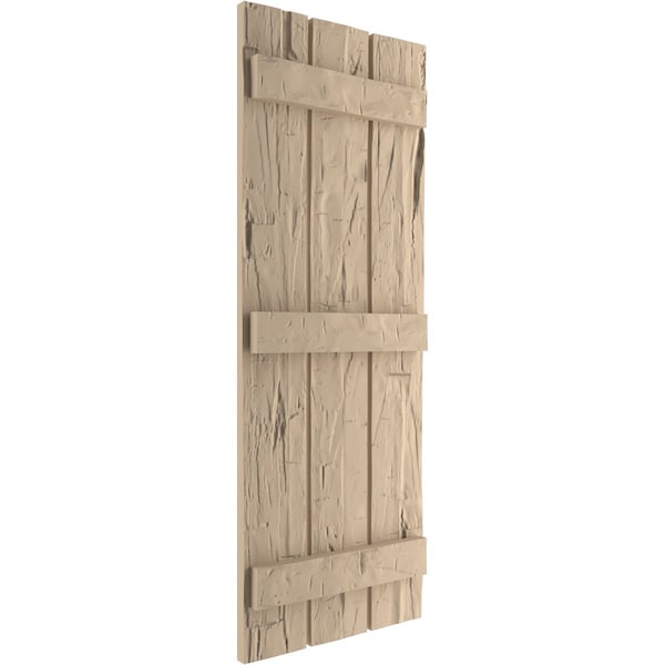 Ekena Millwork Rustic Three Board Spaced Board-n-Batten Hand Hewn Faux Wood Shutters, 17 1/2W x 68H, PR - SHUBSS17X68HHPR